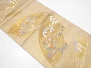 扇に双鶴・草花模様織り出し袋帯